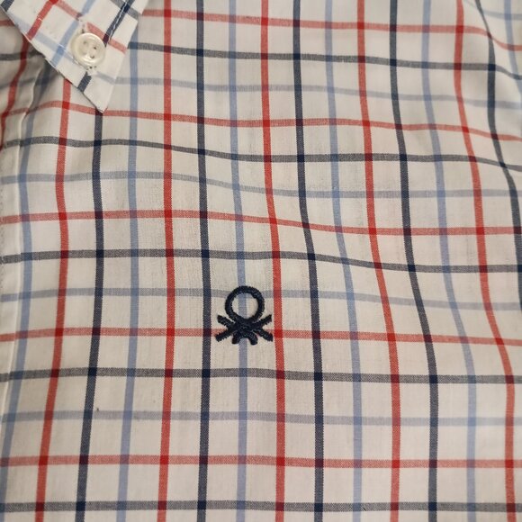 United Colors of Benetton Boys White Red Blue Button Down Shirt Size M 8 EUC - Picture 5 of 14